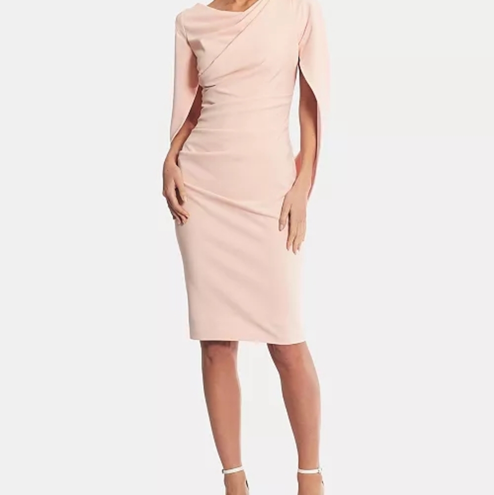Betsy & Adam Caped Sheath Dress, Size 4, Blush Pink, No Tags